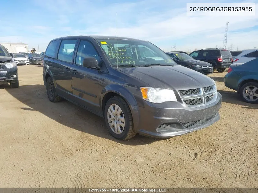 2016 Dodge Grand Caravan Se VIN: 2C4RDGBG3GR153955 Lot: 12119755