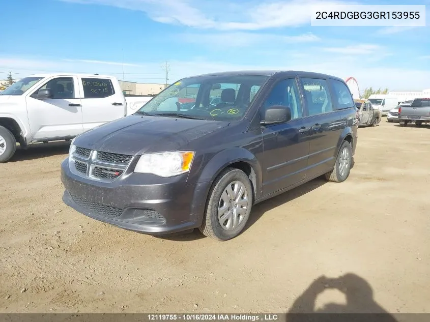 2016 Dodge Grand Caravan Se VIN: 2C4RDGBG3GR153955 Lot: 12119755