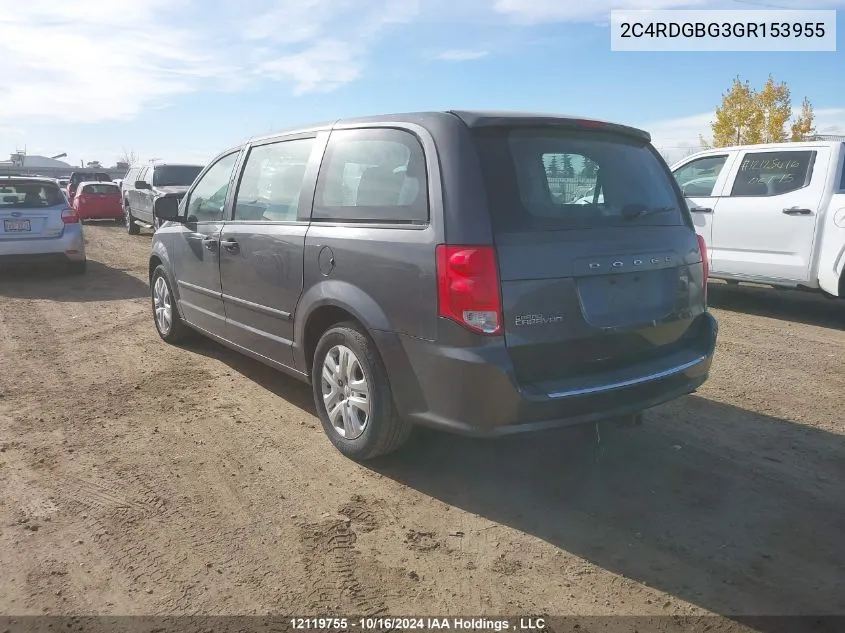 2016 Dodge Grand Caravan Se VIN: 2C4RDGBG3GR153955 Lot: 12119755