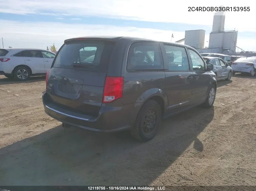 2016 Dodge Grand Caravan Se VIN: 2C4RDGBG3GR153955 Lot: 12119755