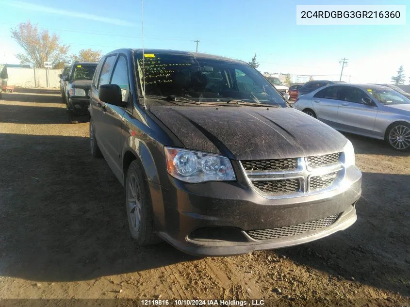 2C4RDGBG3GR216360 2016 Dodge Grand Caravan Se