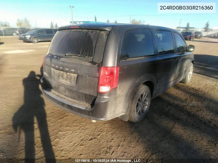 2C4RDGBG3GR216360 2016 Dodge Grand Caravan Se