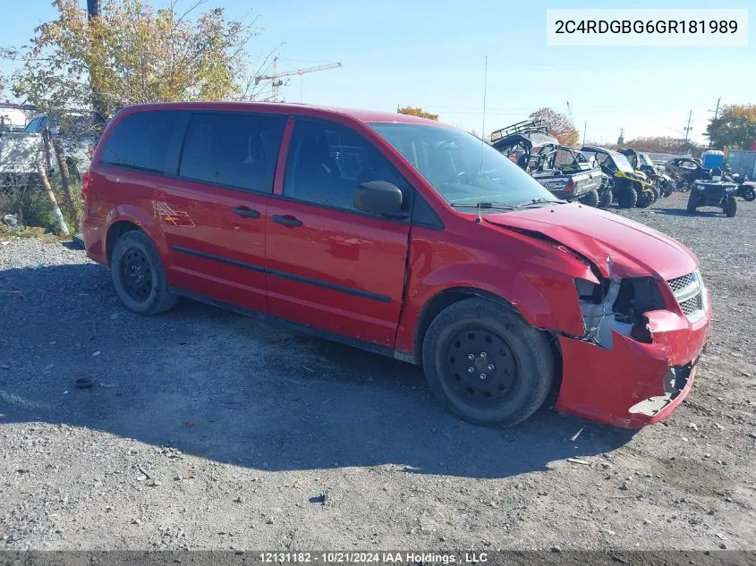 2016 Dodge Grand Caravan Se/Sxt VIN: 2C4RDGBG6GR181989 Lot: 12131182