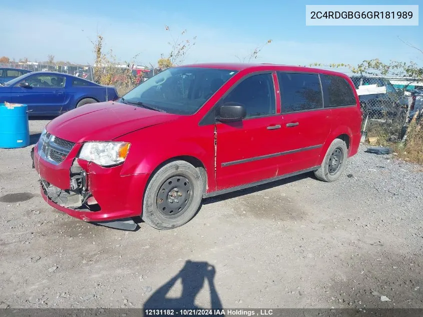 2016 Dodge Grand Caravan Se/Sxt VIN: 2C4RDGBG6GR181989 Lot: 12131182