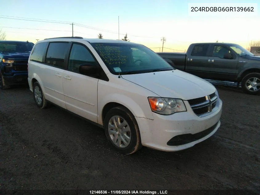 2016 Dodge Grand Caravan Se/Sxt VIN: 2C4RDGBG6GR139662 Lot: 12146536