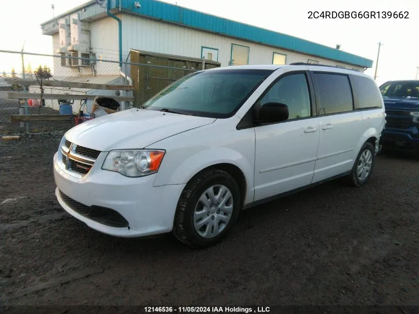 2016 Dodge Grand Caravan Se/Sxt VIN: 2C4RDGBG6GR139662 Lot: 12146536