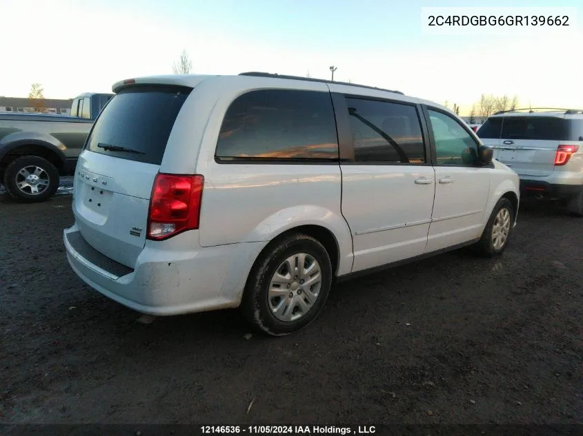 2016 Dodge Grand Caravan Se/Sxt VIN: 2C4RDGBG6GR139662 Lot: 12146536