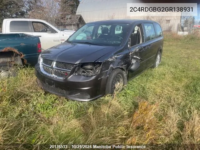 2C4RDGBG2GR138931 2016 Dodge Grand Caravan Sxt