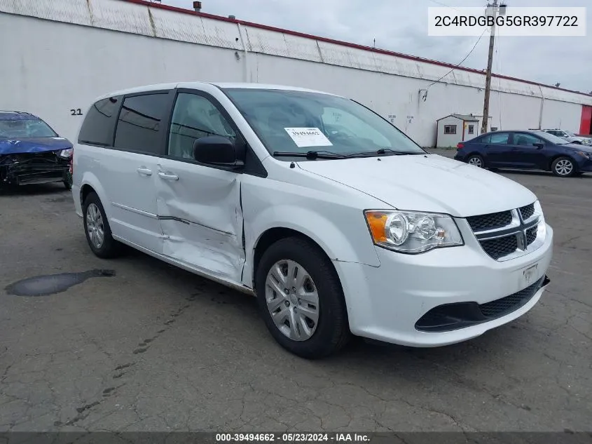 2016 Dodge Grand Caravan Se VIN: 2C4RDGBG5GR397722 Lot: 39494662