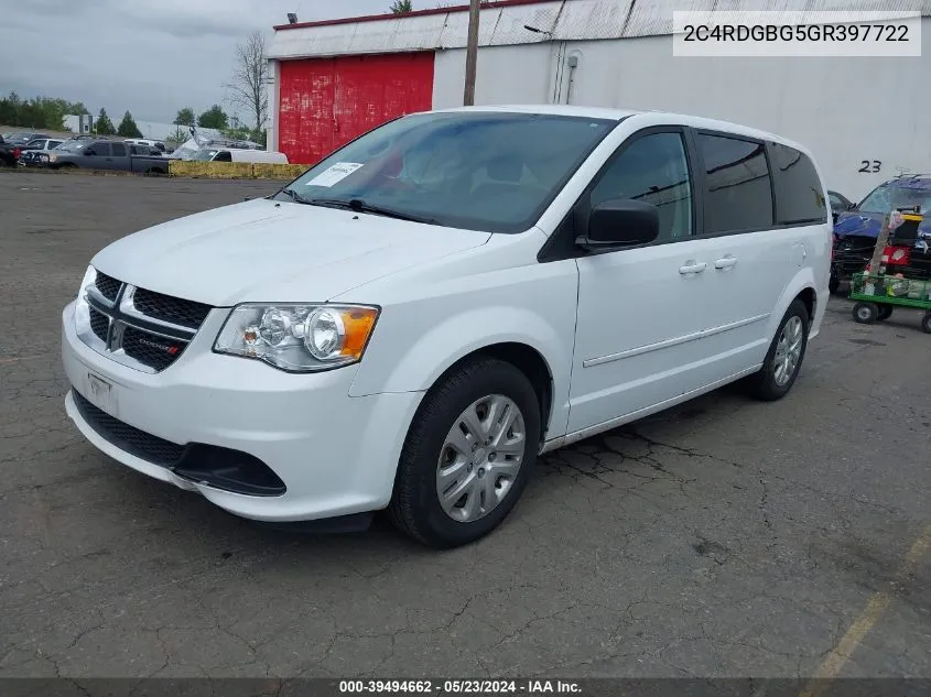 2016 Dodge Grand Caravan Se VIN: 2C4RDGBG5GR397722 Lot: 39494662