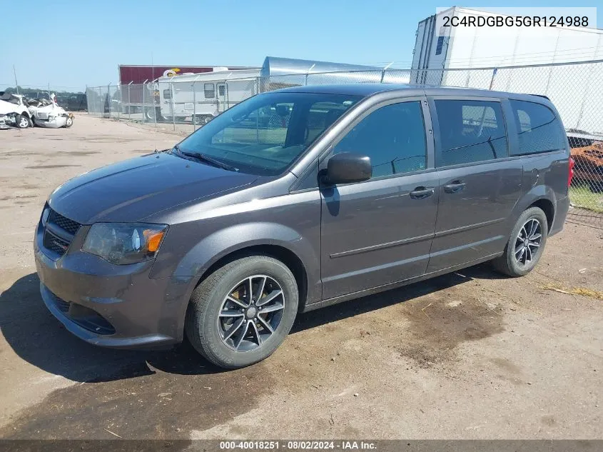 2016 Dodge Grand Caravan Se Plus VIN: 2C4RDGBG5GR124988 Lot: 40018251