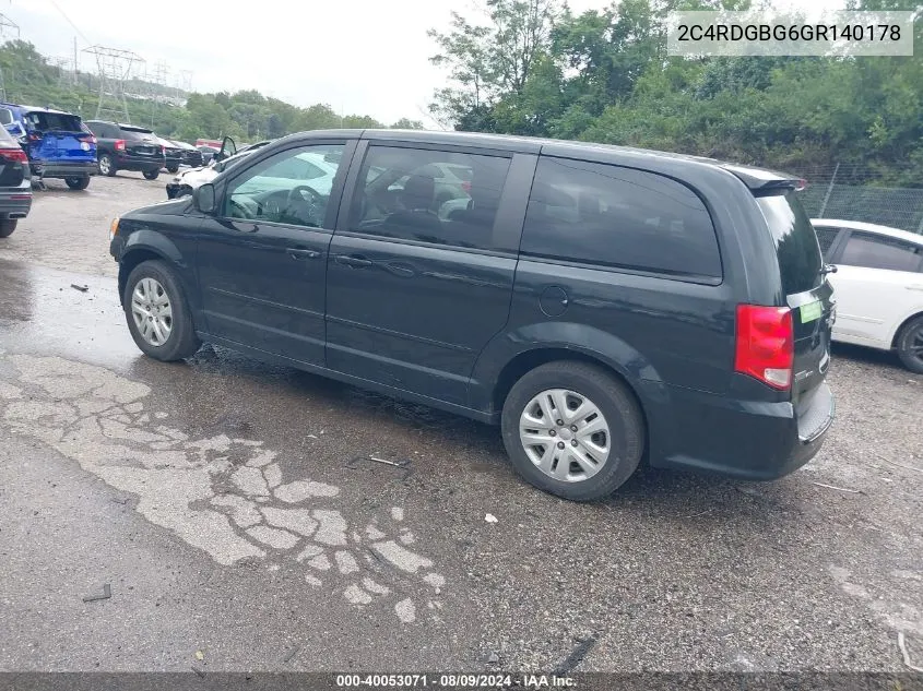 2016 Dodge Grand Caravan Se VIN: 2C4RDGBG6GR140178 Lot: 40053071