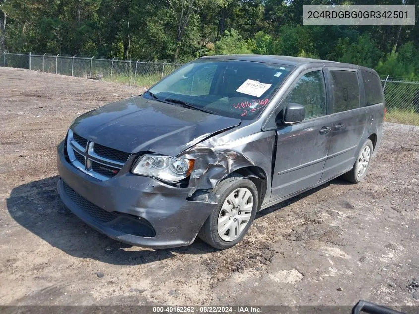 2016 Dodge Grand Caravan Se VIN: 2C4RDGBG0GR342501 Lot: 40162262