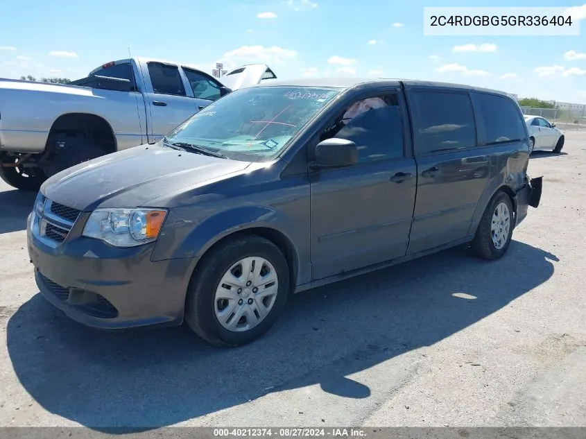 2016 Dodge Grand Caravan American Value Pkg VIN: 2C4RDGBG5GR336404 Lot: 40212374