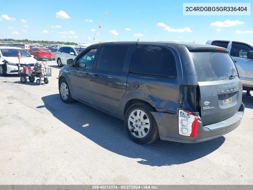 2016 Dodge Grand Caravan American Value Pkg VIN: 2C4RDGBG5GR336404 Lot: 40212374