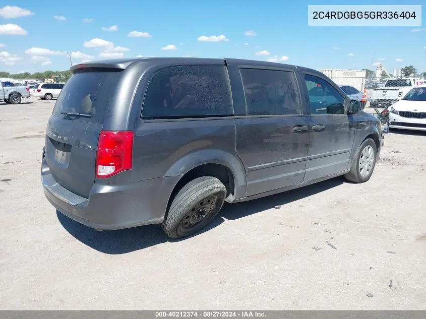 2016 Dodge Grand Caravan American Value Pkg VIN: 2C4RDGBG5GR336404 Lot: 40212374