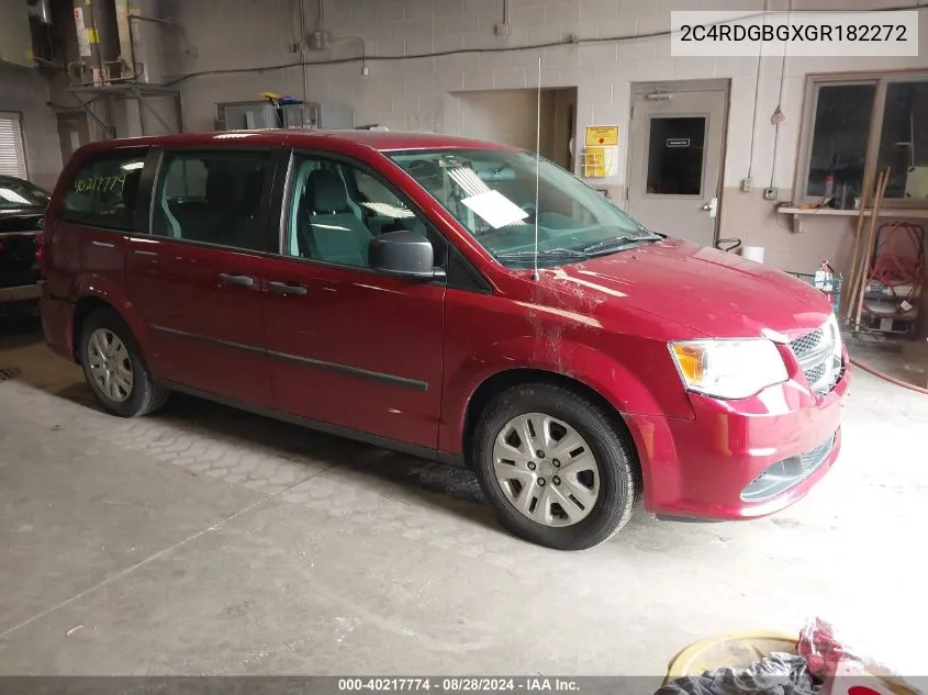 2016 Dodge Grand Caravan American Value Pkg VIN: 2C4RDGBGXGR182272 Lot: 40217774