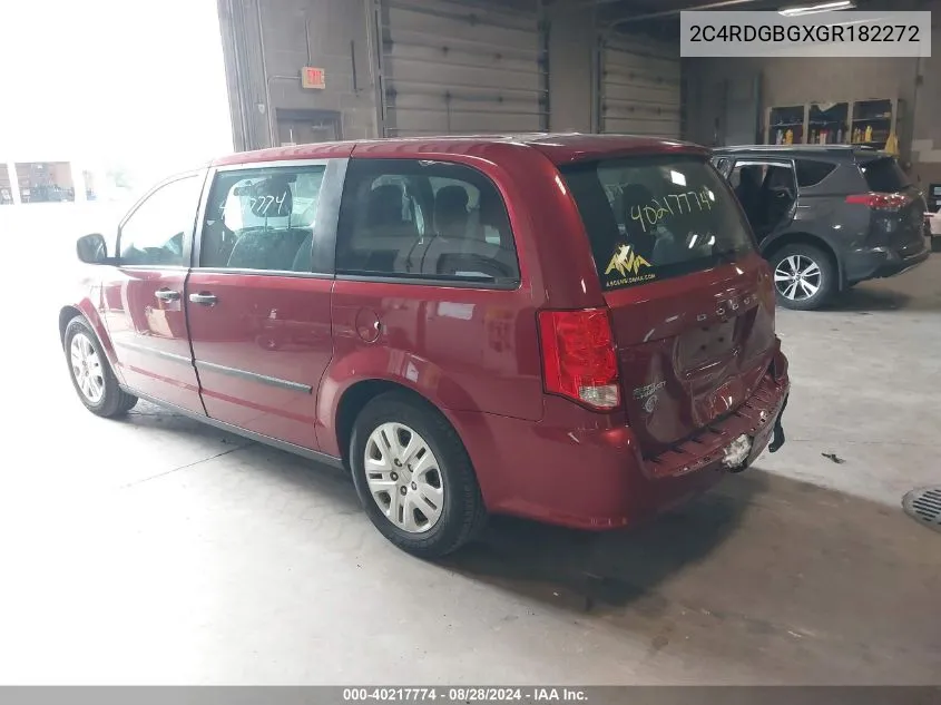 2016 Dodge Grand Caravan American Value Pkg VIN: 2C4RDGBGXGR182272 Lot: 40217774