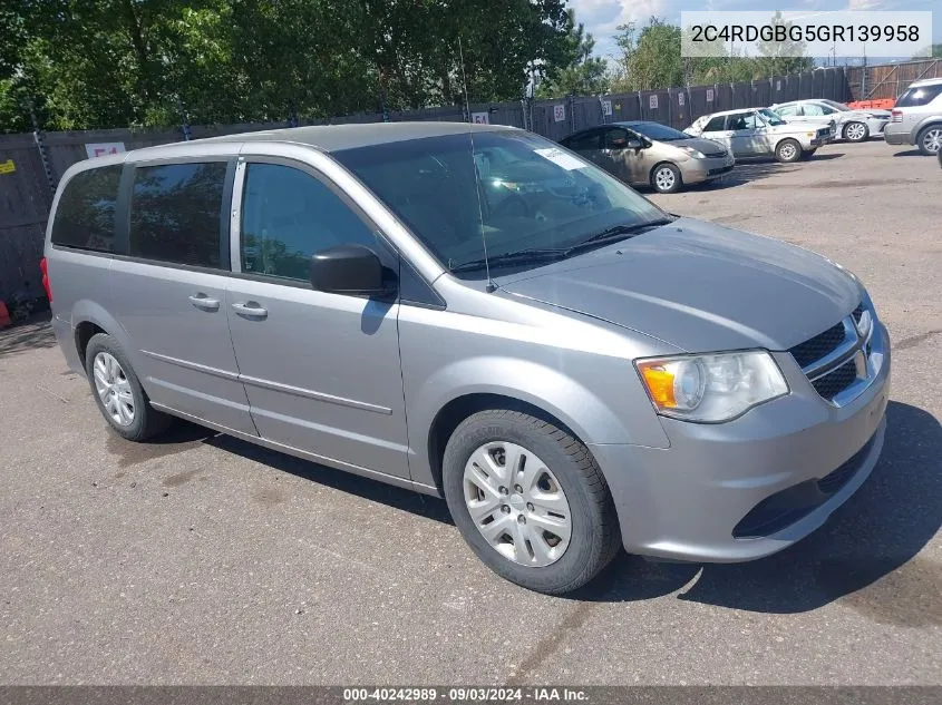 2016 Dodge Grand Caravan Se VIN: 2C4RDGBG5GR139958 Lot: 40242989