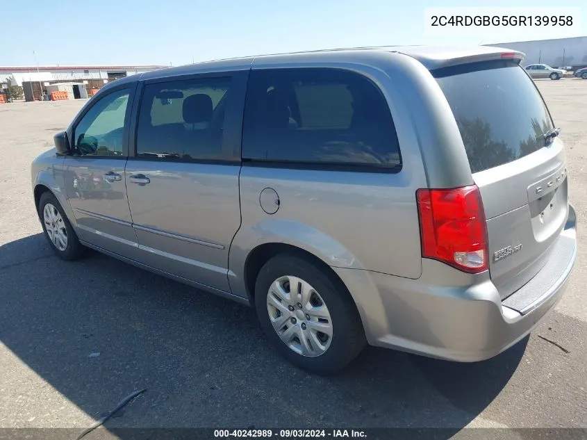 2016 Dodge Grand Caravan Se VIN: 2C4RDGBG5GR139958 Lot: 40242989