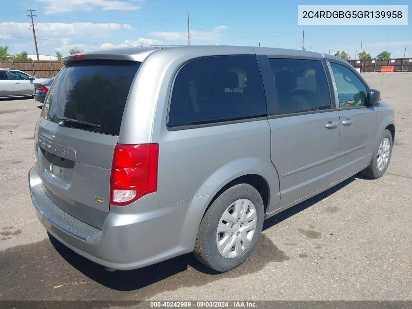 2016 Dodge Grand Caravan Se VIN: 2C4RDGBG5GR139958 Lot: 40242989