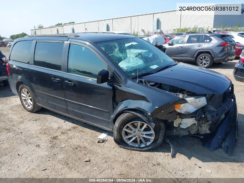 2016 Dodge Grand Caravan Sxt VIN: 2C4RDGCG6GR381012 Lot: 40264154