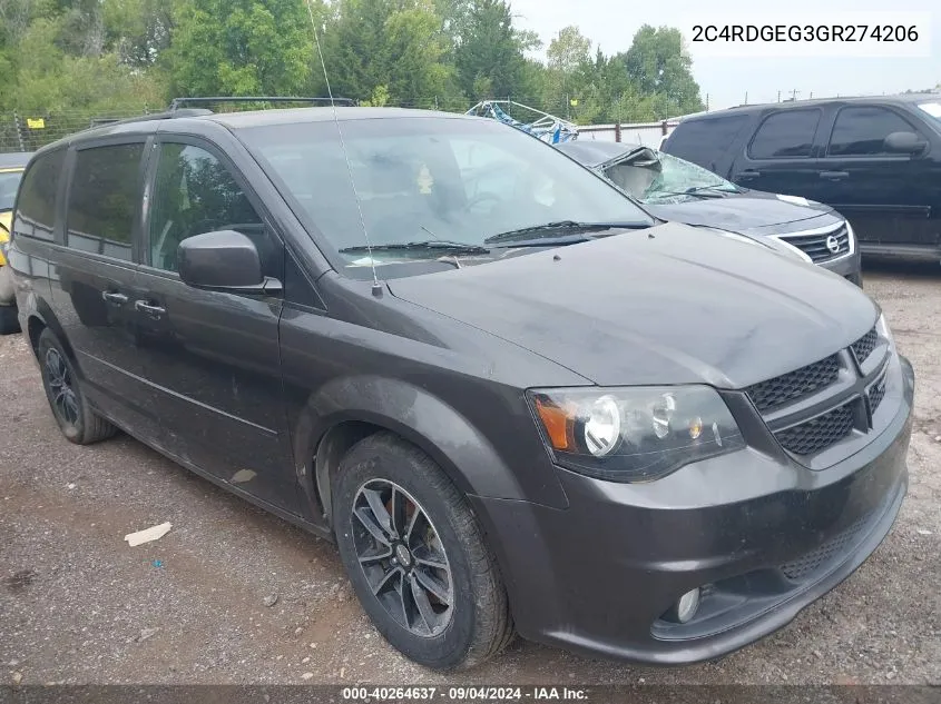 2016 Dodge Grand Caravan R/T VIN: 2C4RDGEG3GR274206 Lot: 40264637