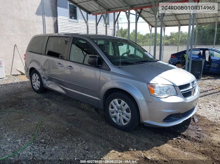 2016 Dodge Grand Caravan Se VIN: 2C4RDGBG1GR314965 Lot: 40279610