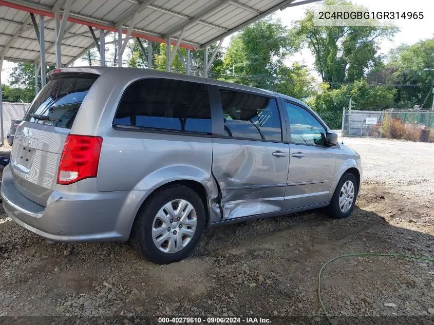 2016 Dodge Grand Caravan Se VIN: 2C4RDGBG1GR314965 Lot: 40279610