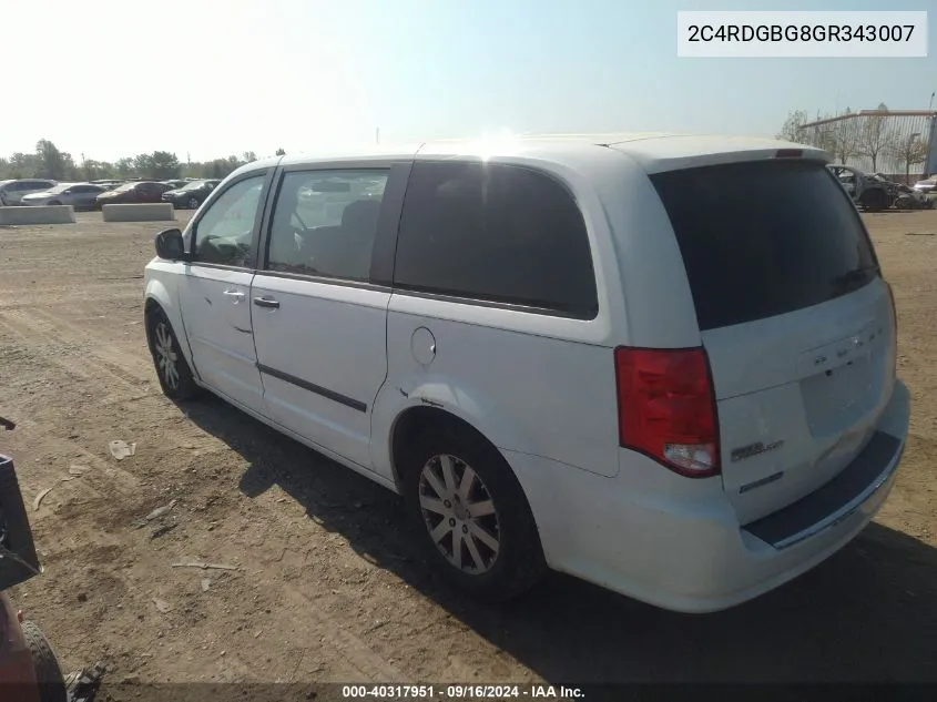 2016 Dodge Grand Caravan Se VIN: 2C4RDGBG8GR343007 Lot: 40317951