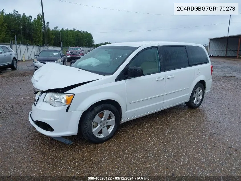 2016 Dodge Grand Caravan Se VIN: 2C4RDGBG7GR170273 Lot: 40328122