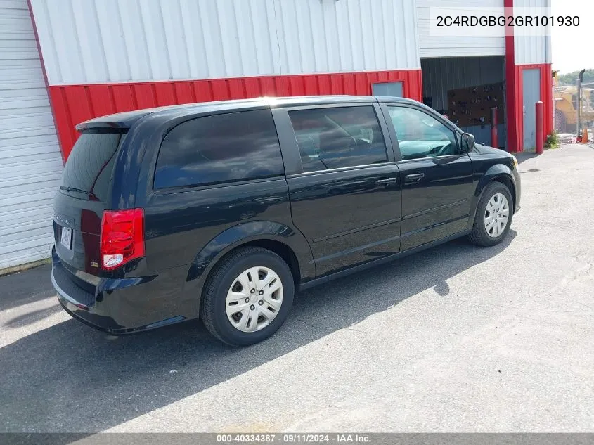 2016 Dodge Grand Caravan Se VIN: 2C4RDGBG2GR101930 Lot: 40334387