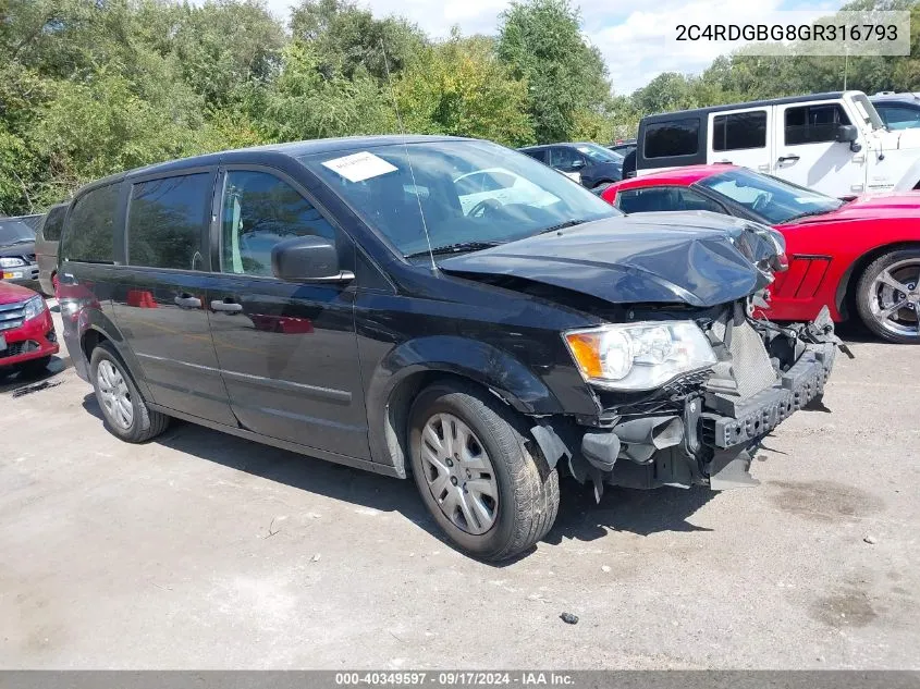 2016 Dodge Grand Caravan American Value Pkg VIN: 2C4RDGBG8GR316793 Lot: 40349597