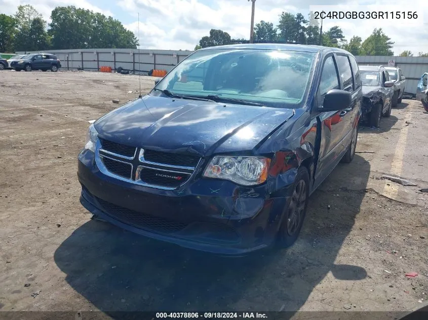 2016 Dodge Grand Caravan Se VIN: 2C4RDGBG3GR115156 Lot: 40378806