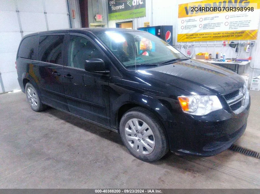 2016 Dodge Grand Caravan Se VIN: 2C4RDGBG7GR398998 Lot: 40388200