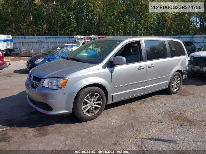 2016 Dodge Grand Caravan Sxt VIN: 2C4RDGCG2GR374736 Lot: 40392152