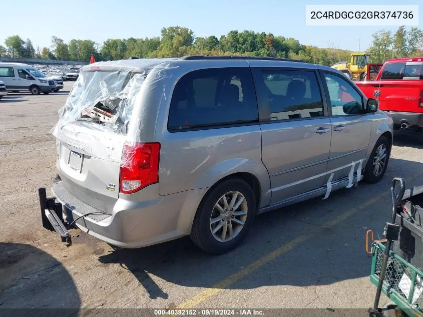 2016 Dodge Grand Caravan Sxt VIN: 2C4RDGCG2GR374736 Lot: 40392152