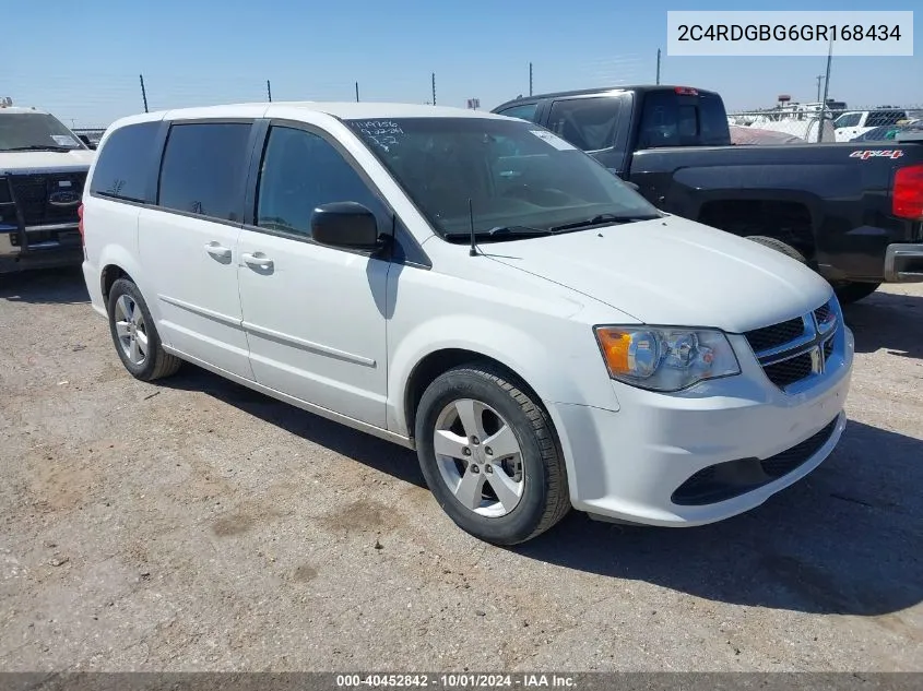 2016 Dodge Grand Caravan Se VIN: 2C4RDGBG6GR168434 Lot: 40452842