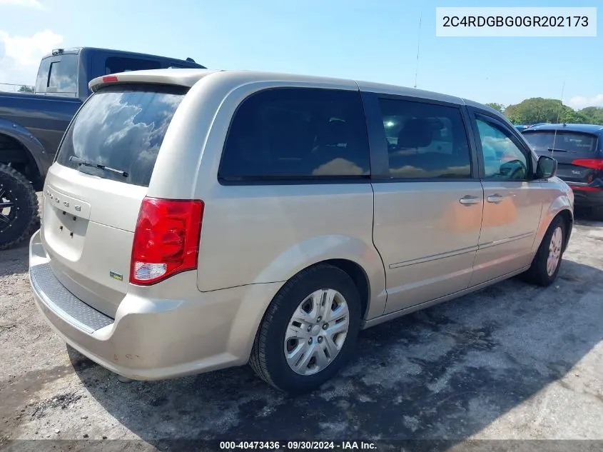 2016 Dodge Grand Caravan Se VIN: 2C4RDGBG0GR202173 Lot: 40473436