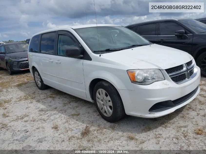 2C4RDGBG8GR322402 2016 Dodge Grand Caravan Se