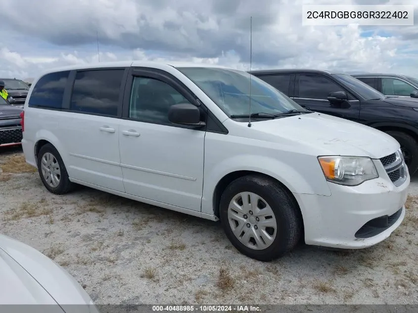 2C4RDGBG8GR322402 2016 Dodge Grand Caravan Se