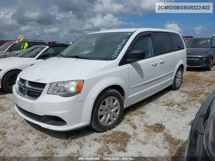 2C4RDGBG8GR322402 2016 Dodge Grand Caravan Se