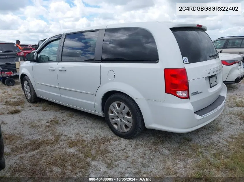 2C4RDGBG8GR322402 2016 Dodge Grand Caravan Se