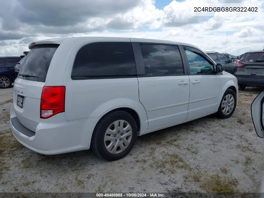 2C4RDGBG8GR322402 2016 Dodge Grand Caravan Se