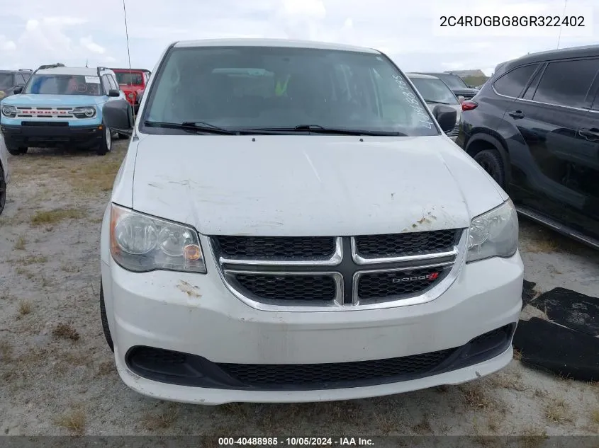 2C4RDGBG8GR322402 2016 Dodge Grand Caravan Se