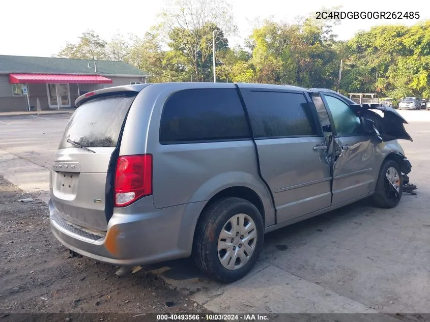 2016 Dodge Grand Caravan Se VIN: 2C4RDGBG0GR262485 Lot: 40493566