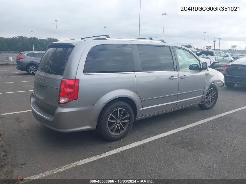 2016 Dodge Grand Caravan Sxt VIN: 2C4RDGCG0GR351021 Lot: 40503866