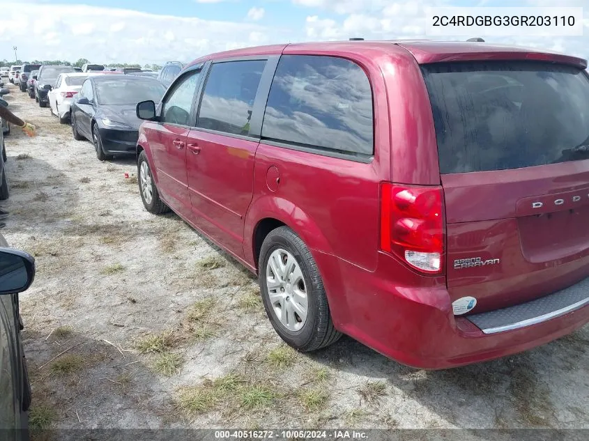 2C4RDGBG3GR203110 2016 Dodge Grand Caravan Se