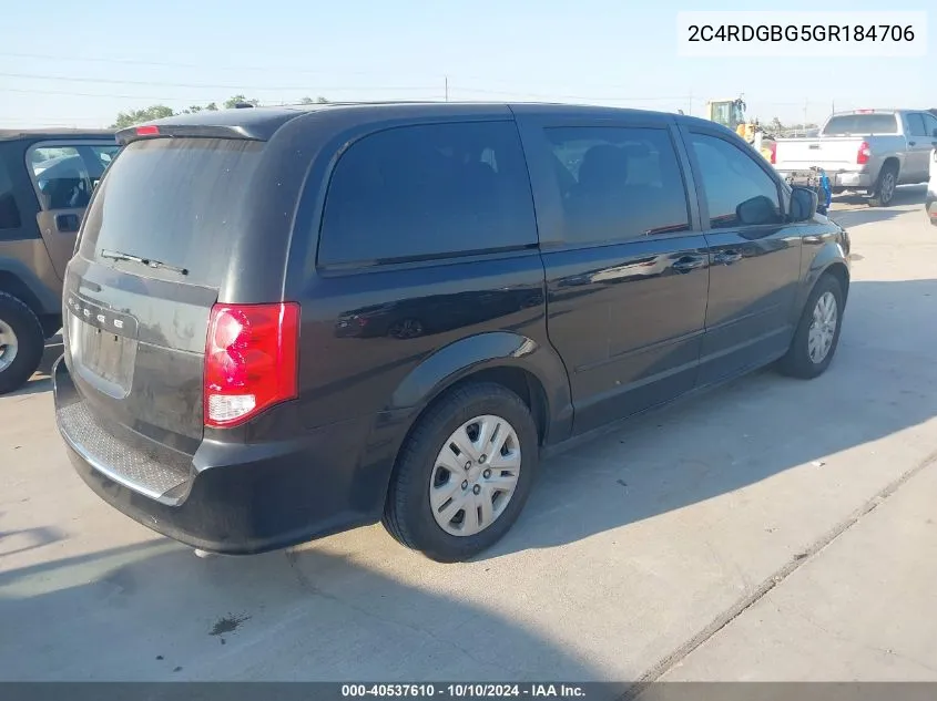 2016 Dodge Grand Caravan Se VIN: 2C4RDGBG5GR184706 Lot: 40537610