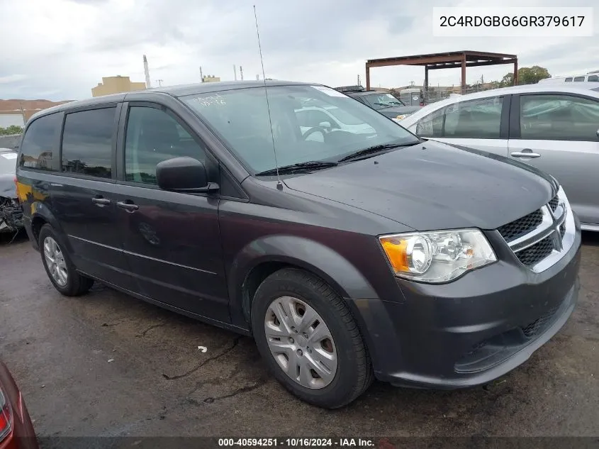 2016 Dodge Grand Caravan Se VIN: 2C4RDGBG6GR379617 Lot: 40594251